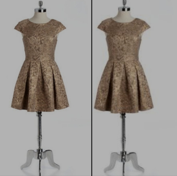 French Connection Blousy Bloom Gold Jacquard Dress‎ Size 4 - Picture 1 of 10